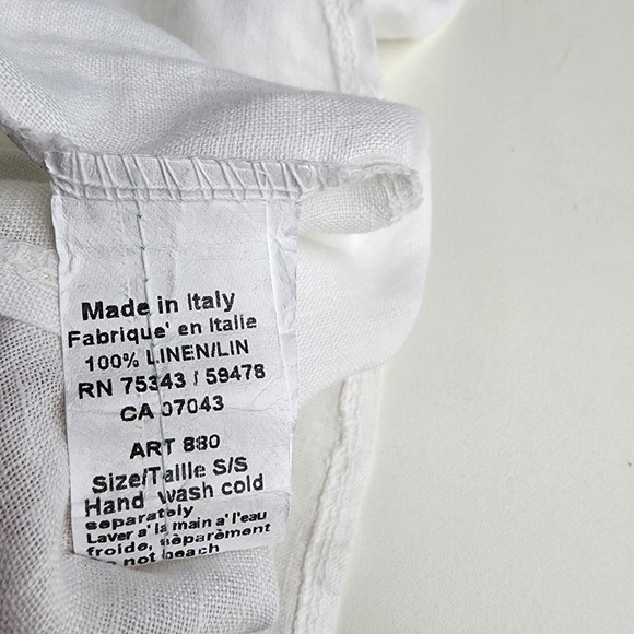 TERZO MILLENNIO 100% Linen Button Back Hi Low Coastal Top Made In ITALY White S - Picture 13 of 13